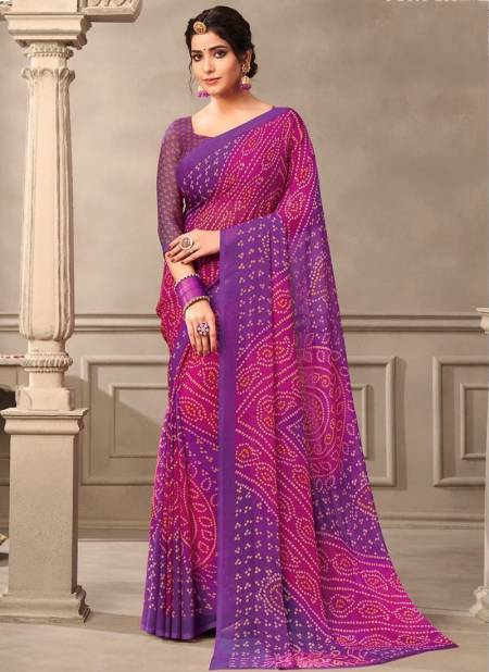 Purple And Rani Colour Ruchi Kesariya Chiffon 65th Edition Daily Wear Chiffon Saree Collection 12005 C